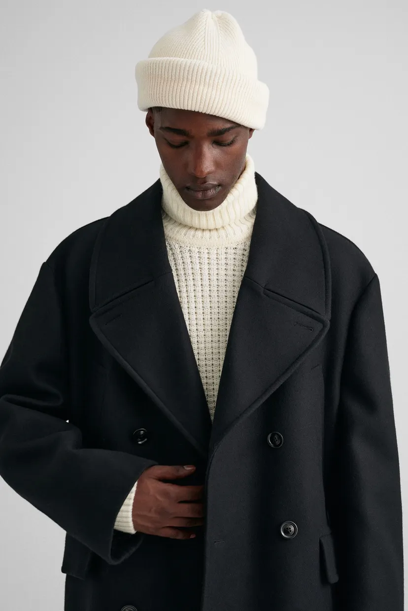 Мужское черное шерстяное пальто OVERSIZED WOOL PEACOAT 5