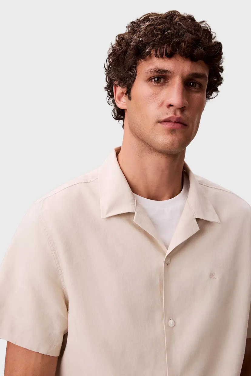 Мужская бежевая льняная рубашка COLLAR SOLID 5