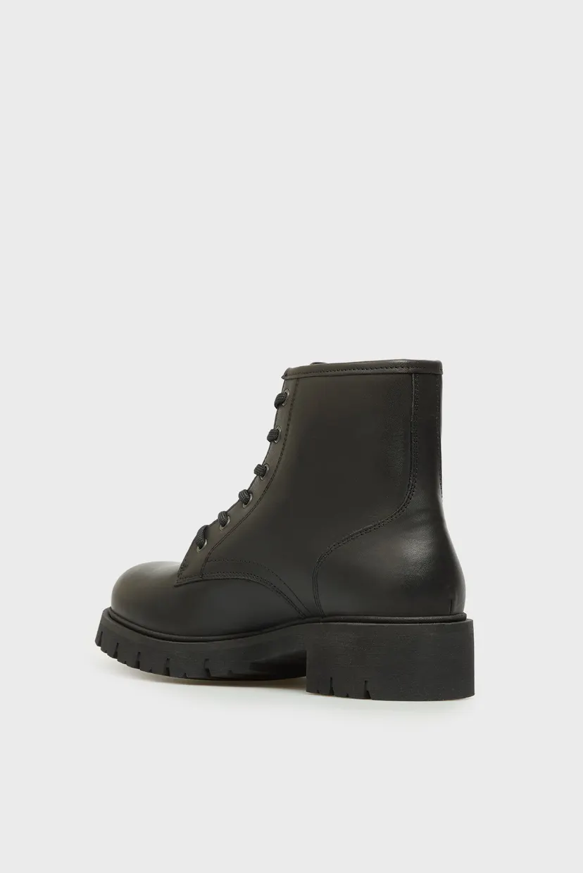 Женские черные кожаные ботинки LACE UP 5