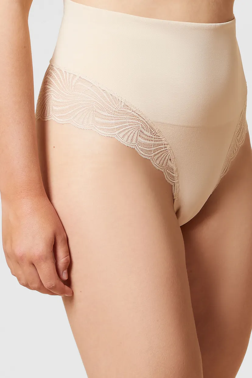 Жіночі бежеві моделюючі трусики-танга з високою посадкою POWER LACE BYE 4