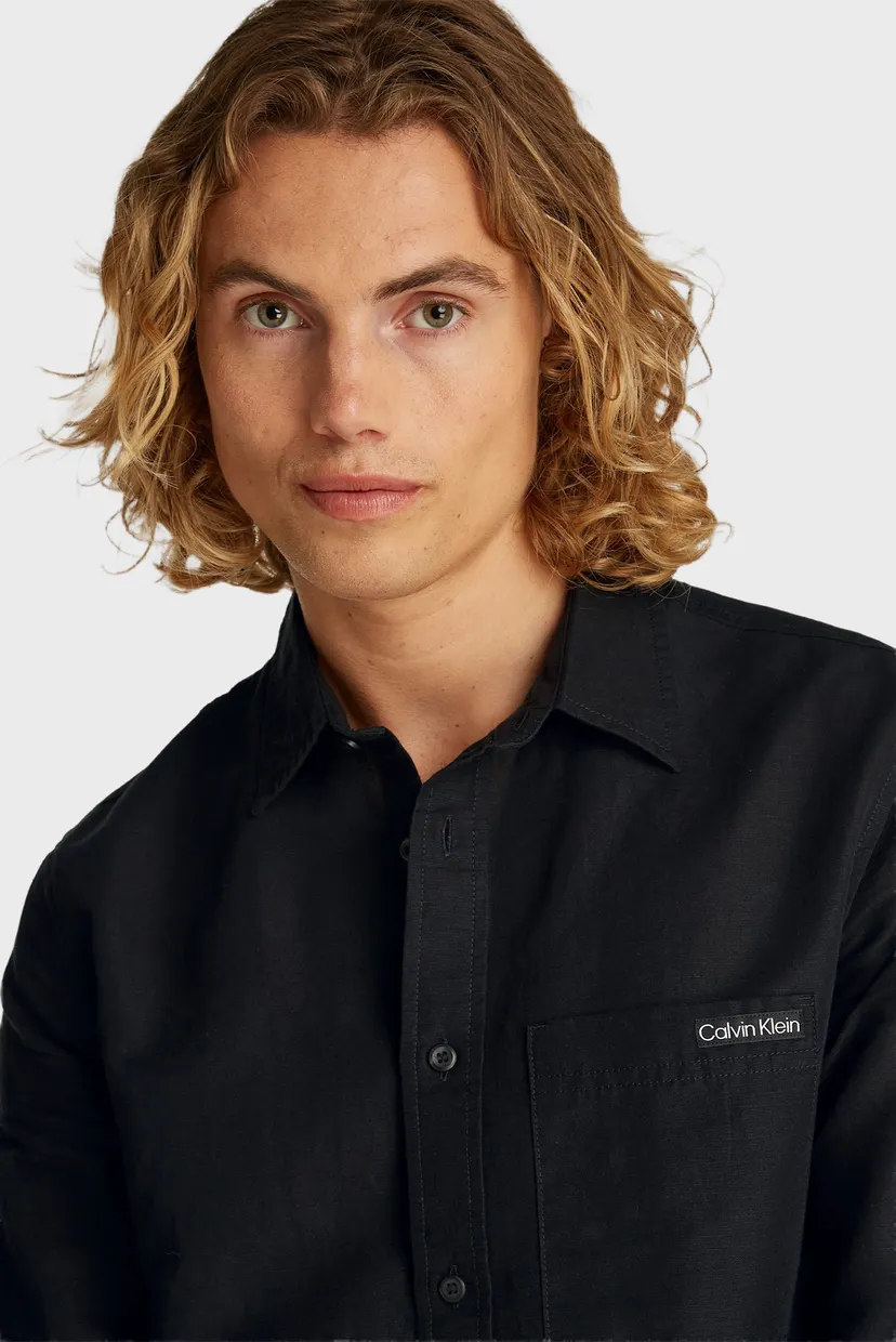 Мужская черная льняная рубашка LINEN COTTON SHIRT 4