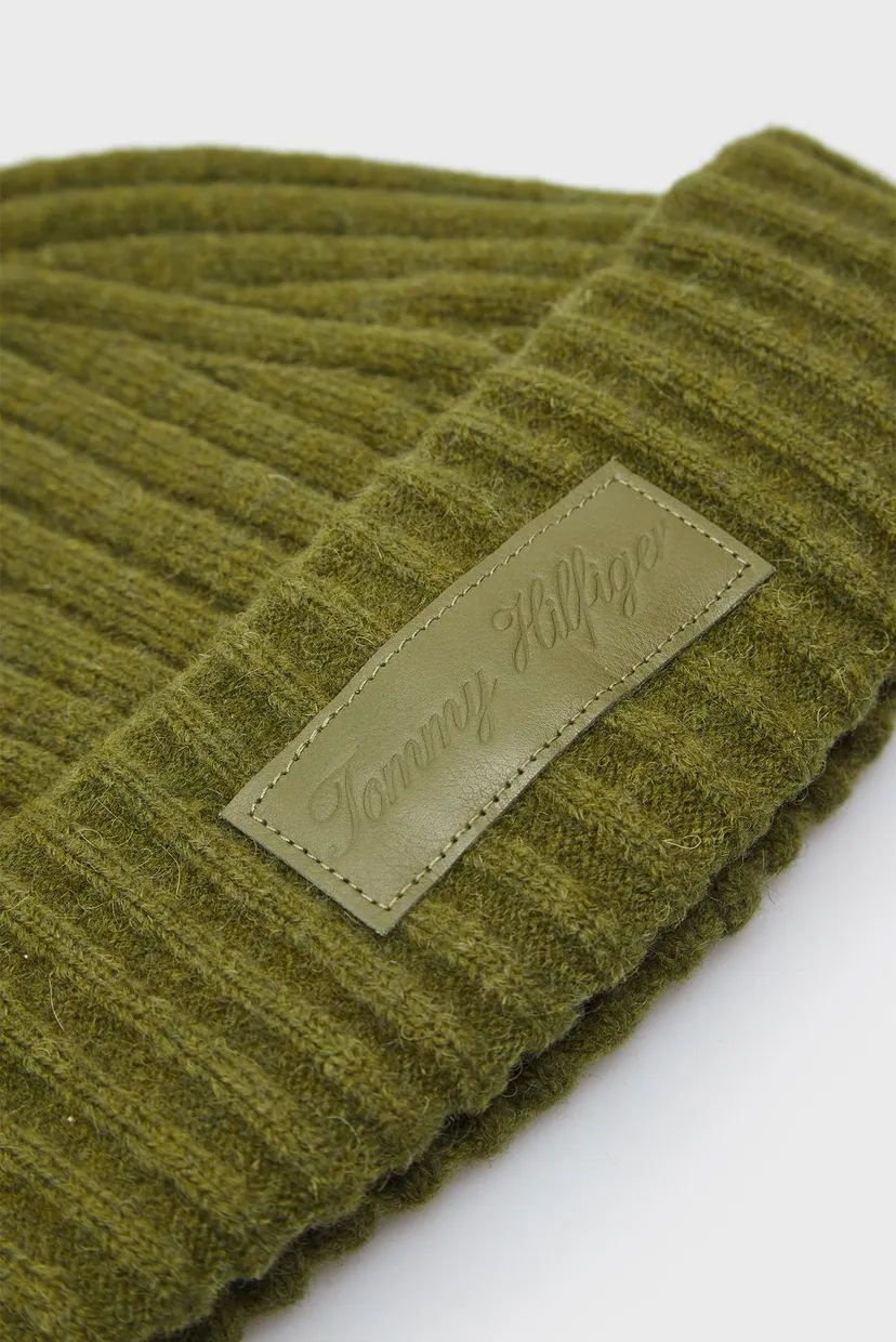 Жіноча зелена вовняна шапка TOMMY TWIST BEANIE 3
