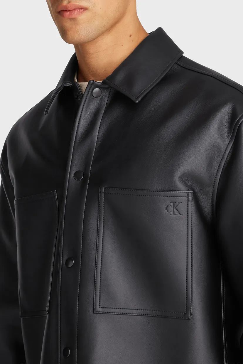 Чоловіча чорна сорочка FAUX LEATHER SHIRT 4