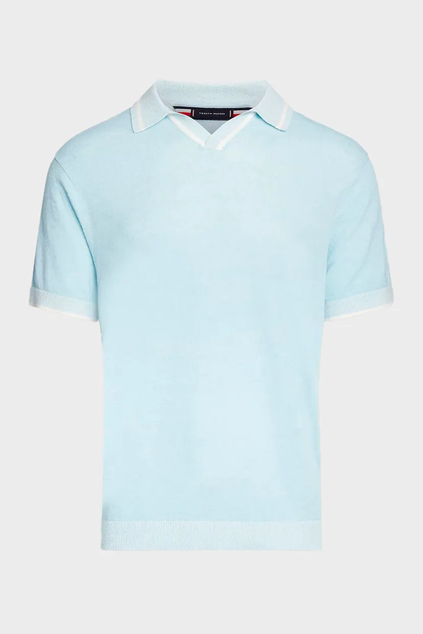 Чоловіче блакитне лляне поло LINEN BLEND REVERE S/S 5