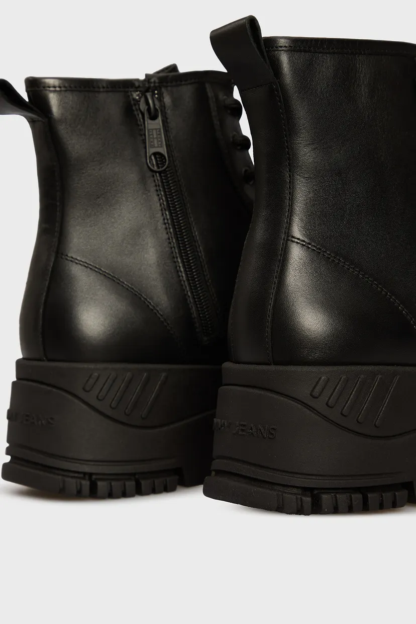 Женские черные кожаные ботинки TJW LACE UP FLATFORM BOOT 5
