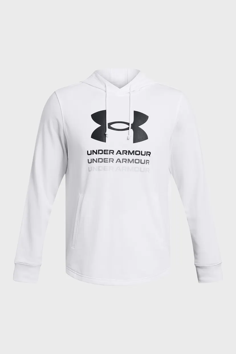 Мужское белое худи UA Rival Terry Graphic Hood 3