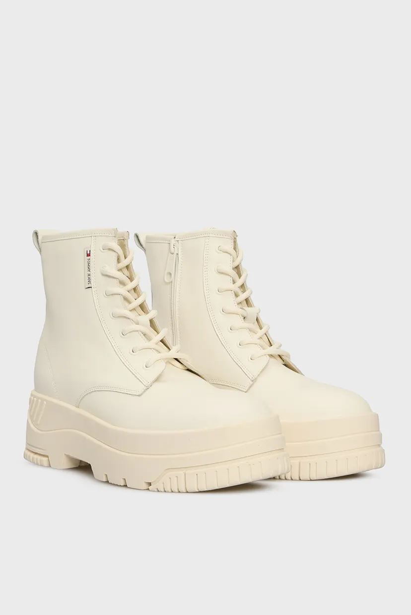 Женские белые кожаные ботинки TJW LACE UP FLATFORM BOOT 3