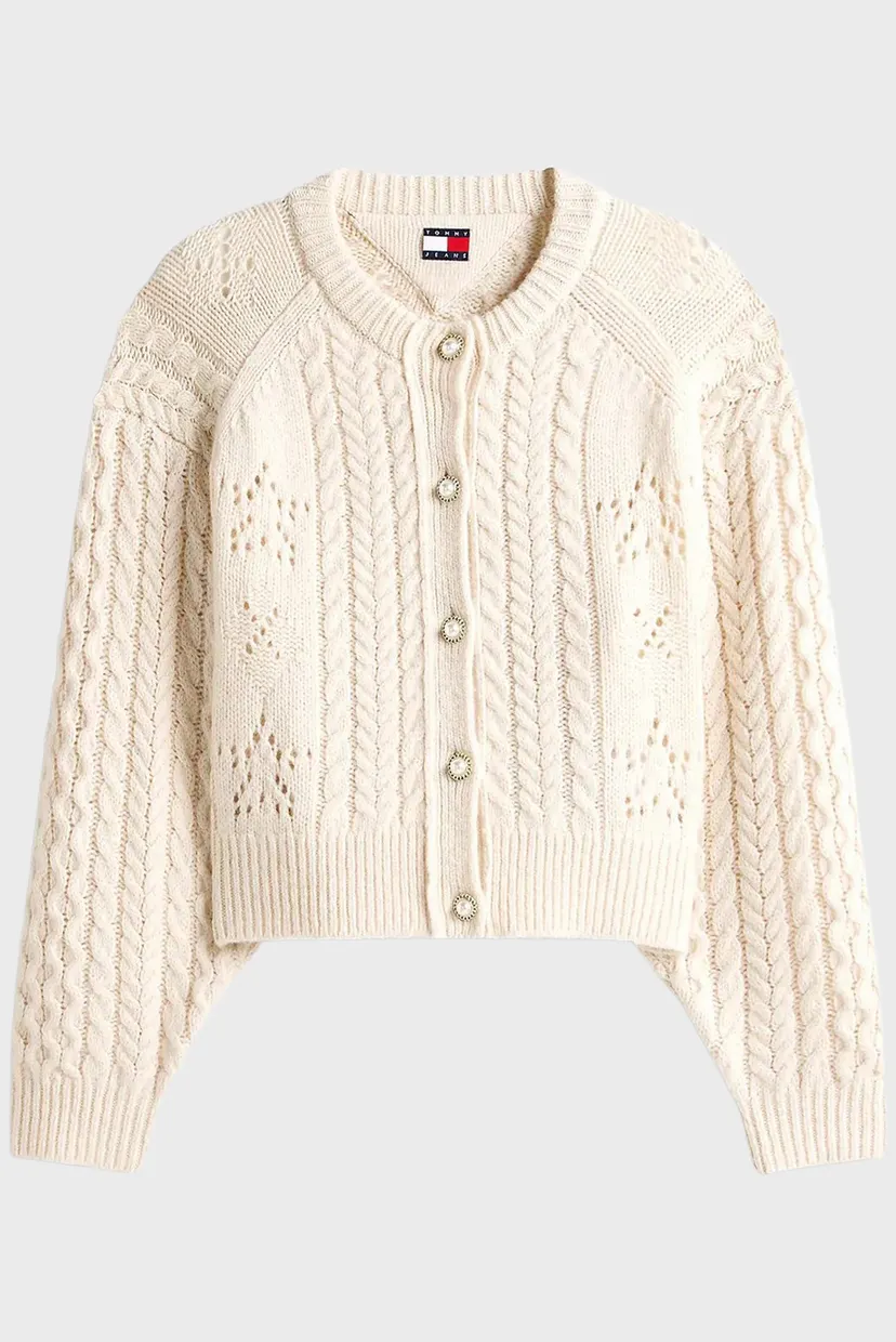 Женский белый шерстяной кардиган TOMMY GIRL PREPPY CABLE 6