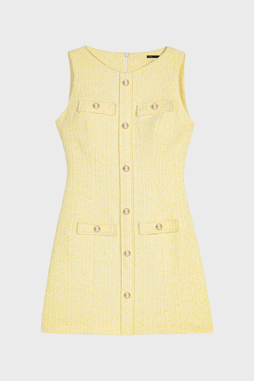 Женское желтое твидовое платье 6