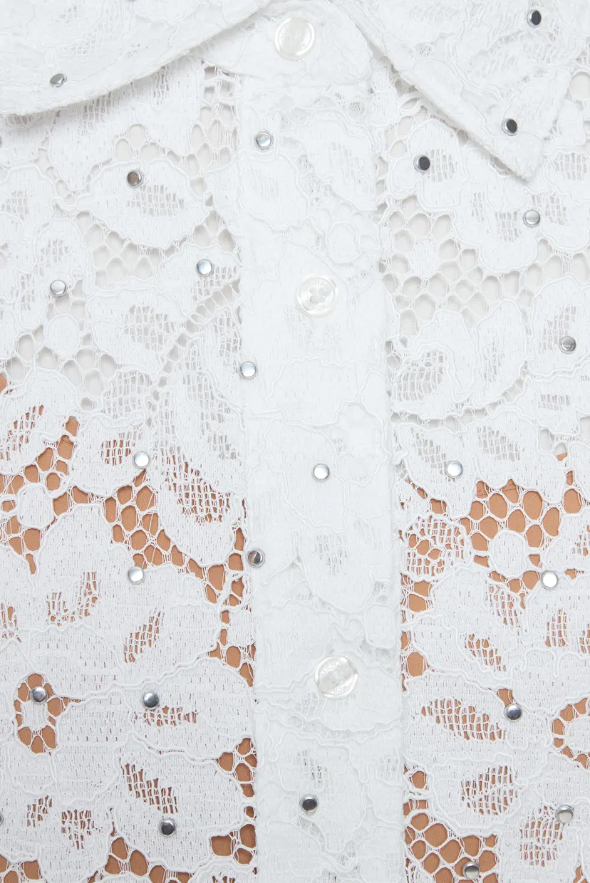 Жіноча біла блуза STUDDED FLORAL LACE SHIRT 3