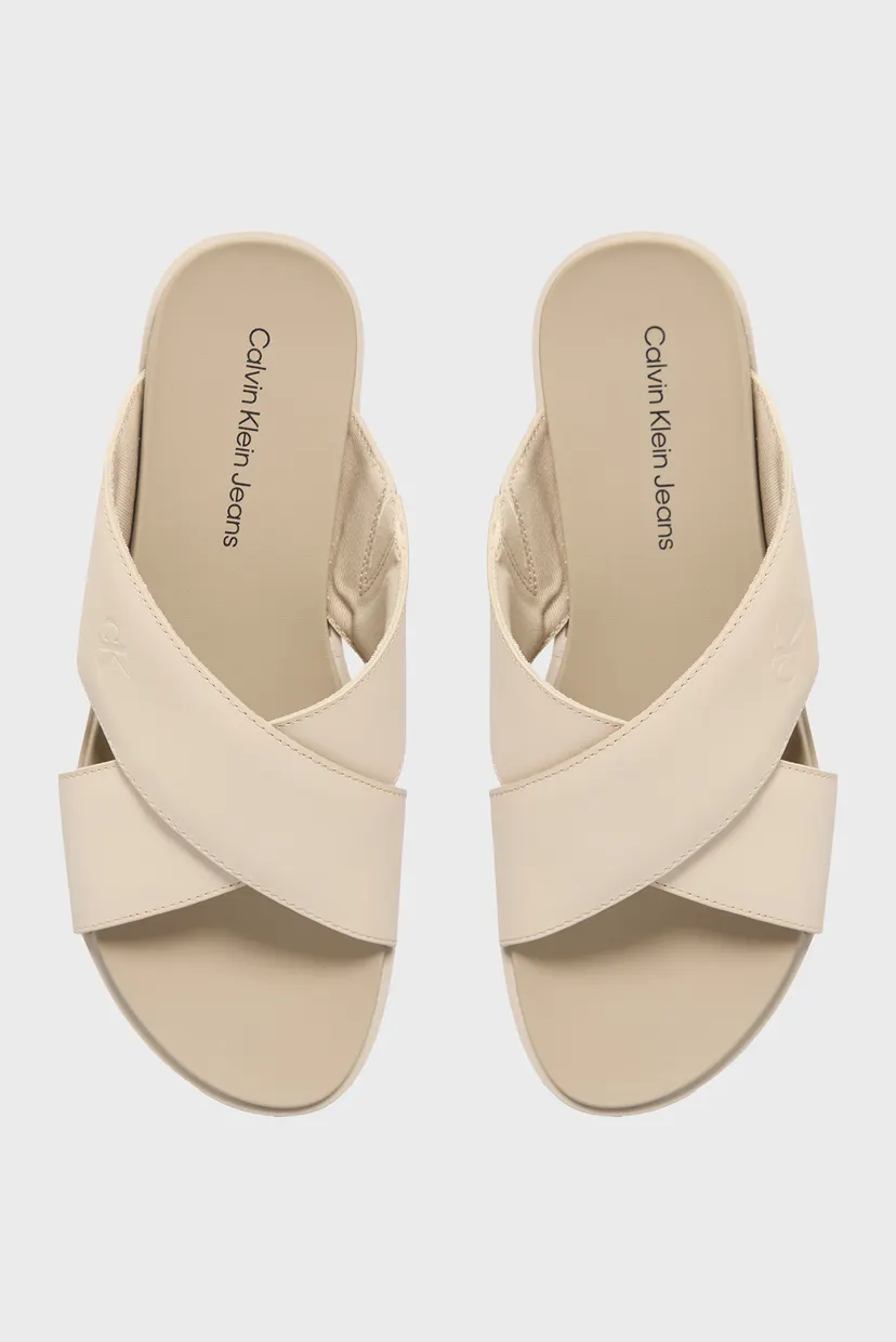 Женские бежевые кожаные слайдеры FLATFORM CROSS MG UC 5