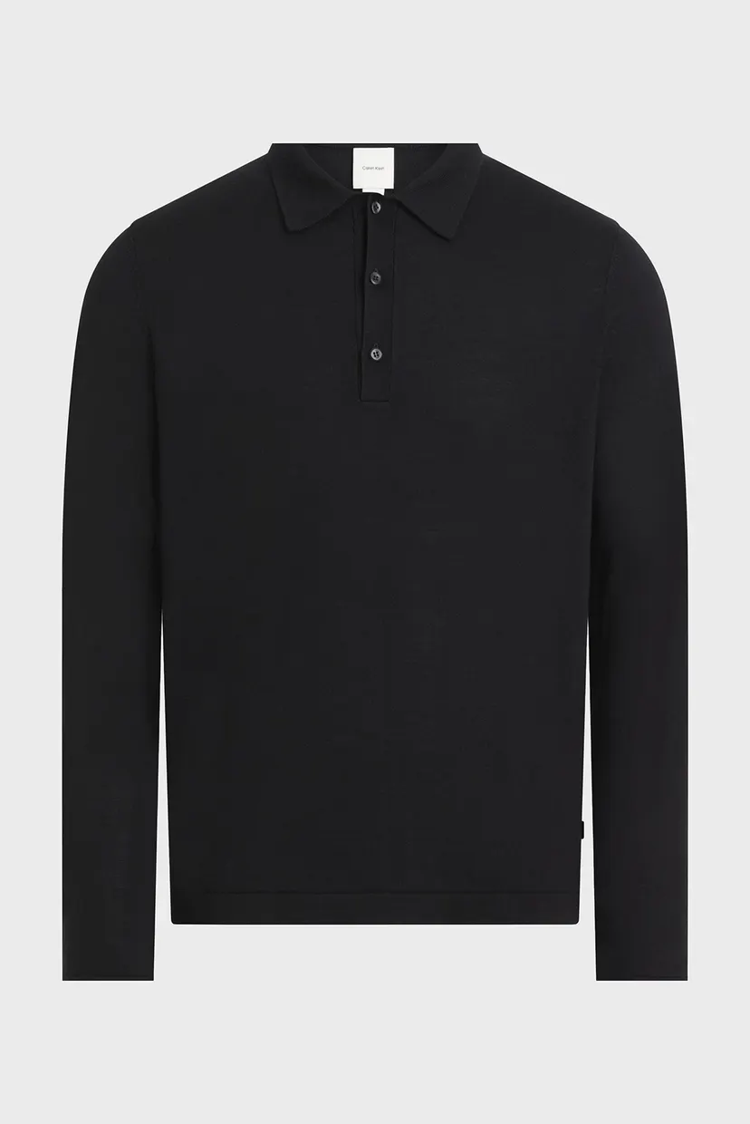 Чоловіче чорне вовняне поло ITALIAN MERINO SILK LS POLO 6