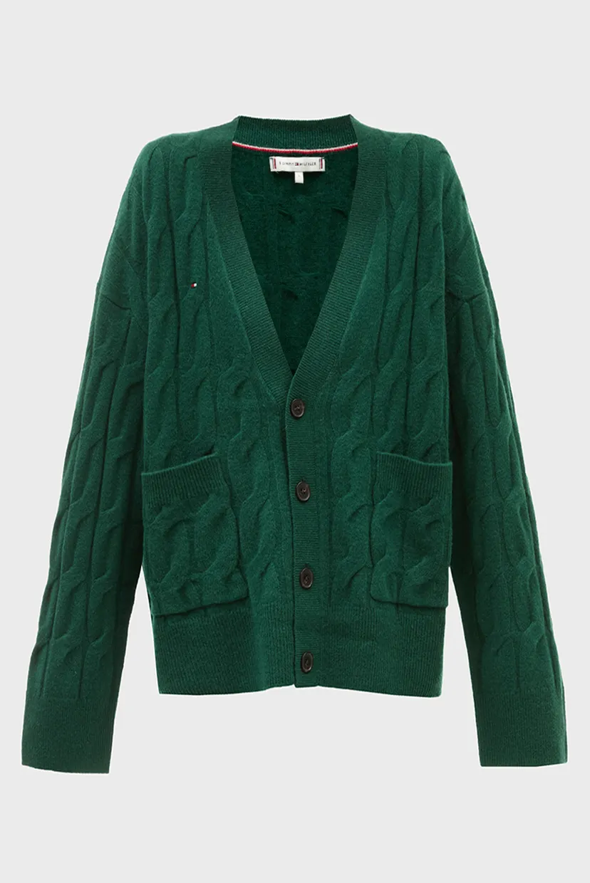 Женский зеленый шерстяной кардиган SOFT WOOL CABLE CARDIGAN 5