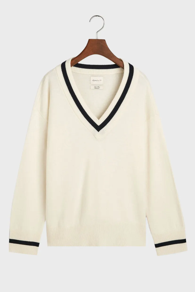 Жіночий білий вовняний пуловер SUPERFINE LAMBSWOOL CONT V-NECK 6