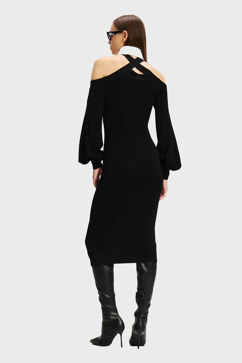 Женское черное платье COLD SHOULDER KNIT DRESS 3