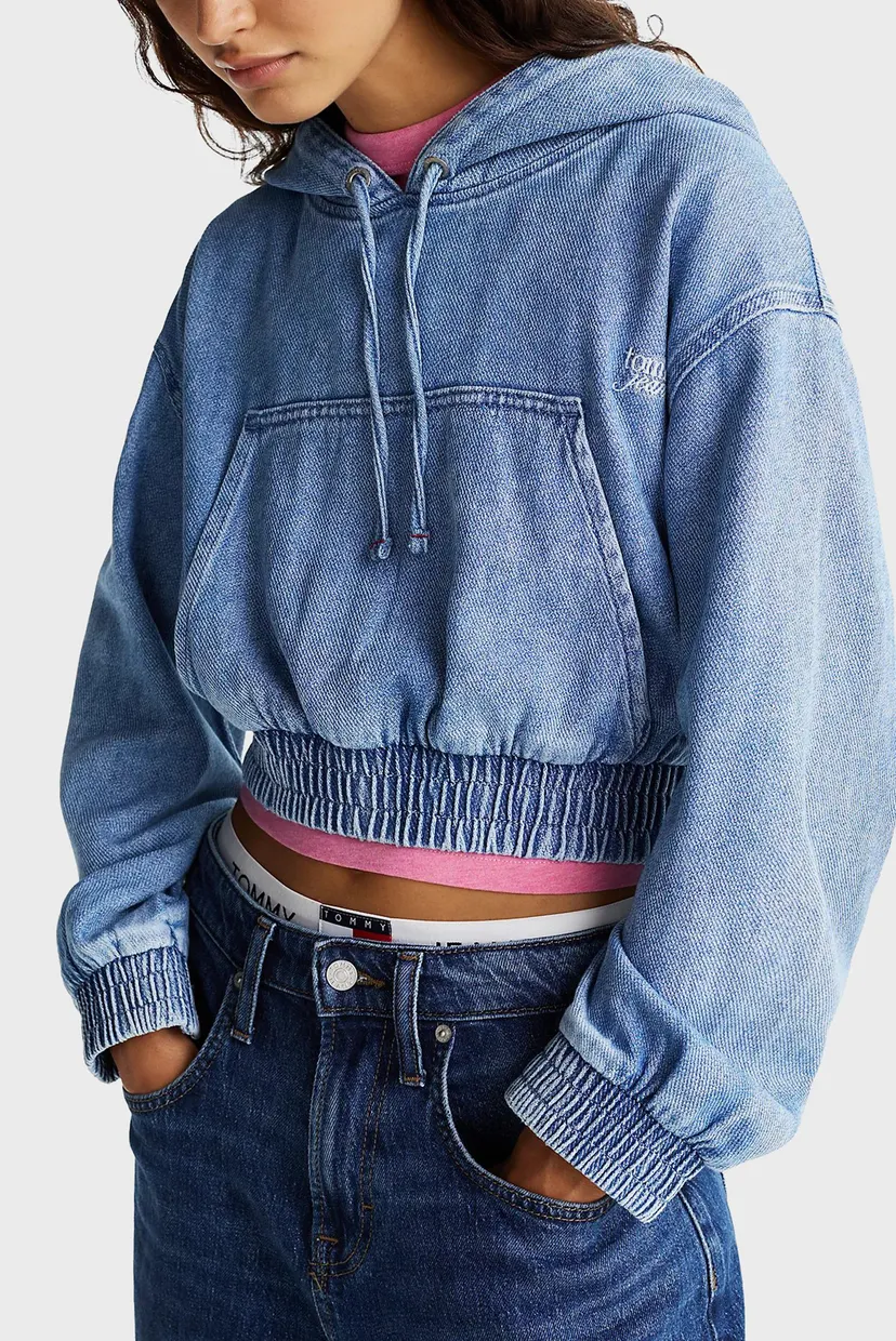 Женское голубое джинсовое худи TJW DENIM CROPPED HOODIE 4