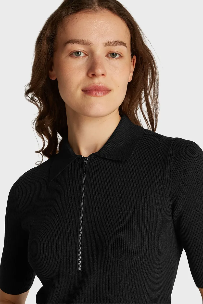 Жіноче чорне поло ICONIC RIB ZIP 4