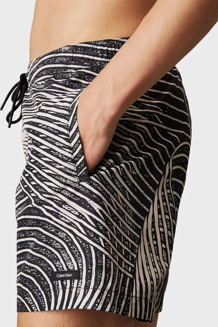 Мужские черные плавательные шорты с узором MEDIUM DRAWSTRING-PLACED 4