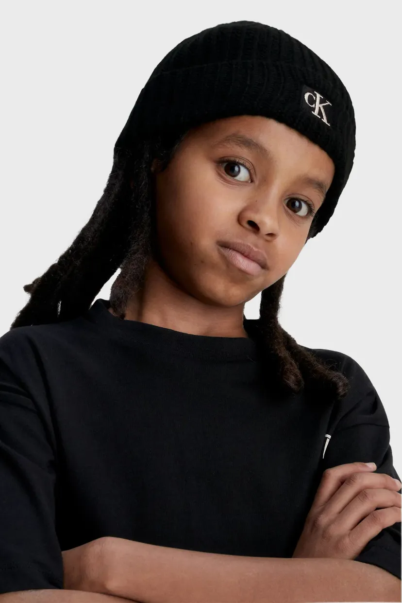 Детская черная шапка MONOGRAM RIB BEANIE 3