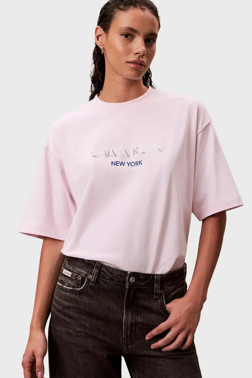 Женская розовая футболка RELAXED SEQUIN LOGO 5