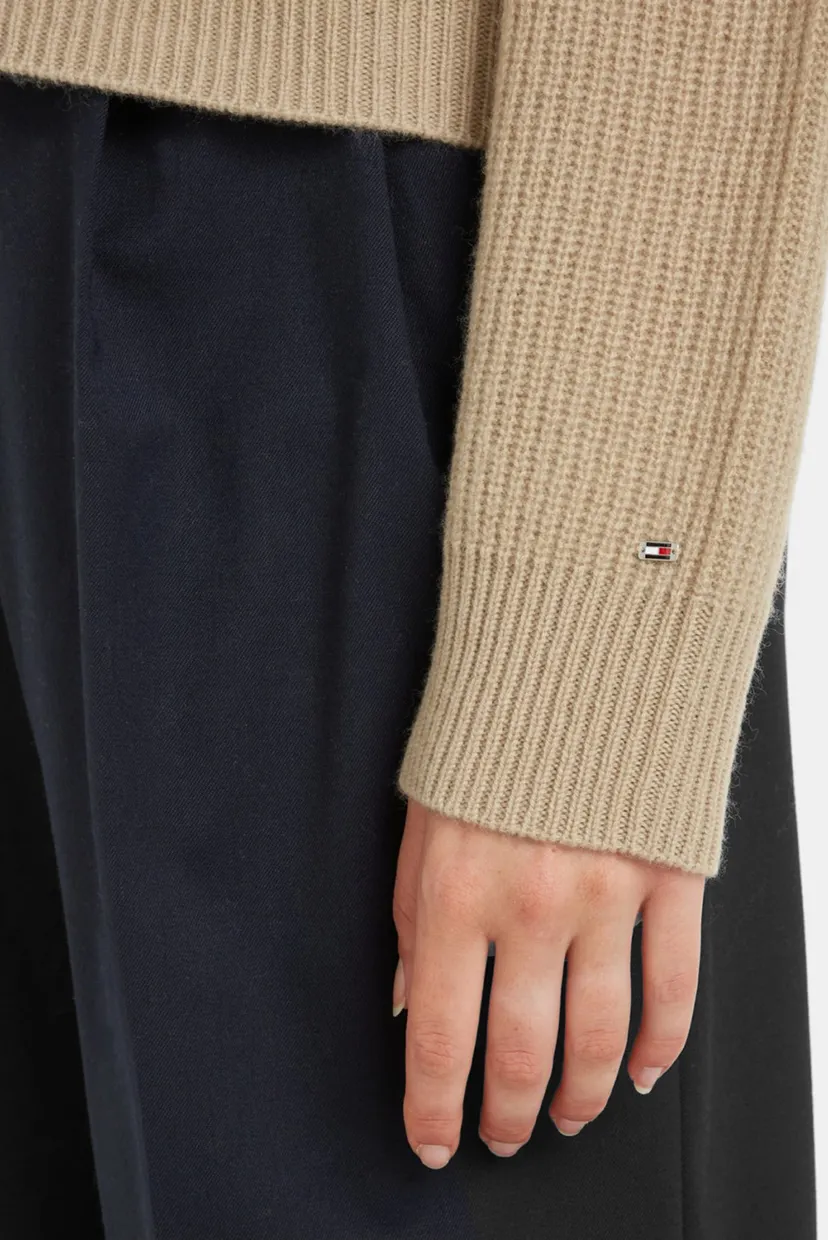 Женский бежевый шерстяной пуловер TH SCRIPT SOFT WOOL V-NK SWT 3