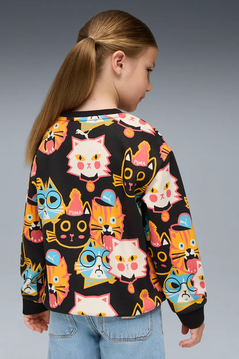 Детский черный свитшот с узором Moody Cat Crew Kids 3