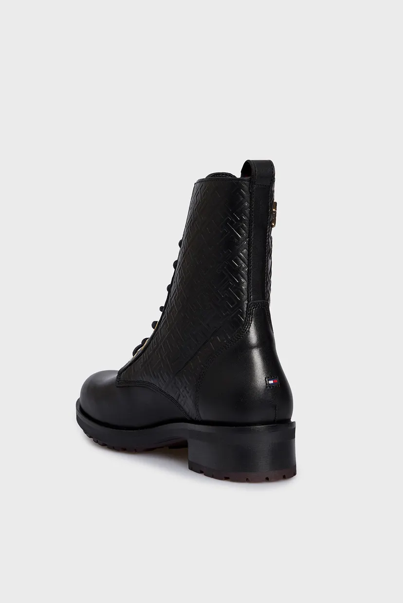 Женские черные кожаные ботинки TH MONOGRAM BIKER BOOT 4