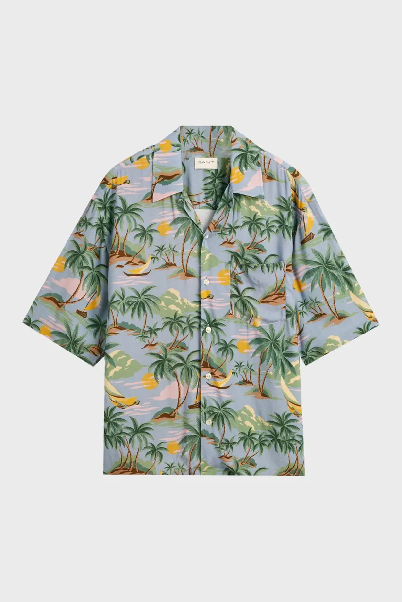 Мужская голубая рубашка с узором REL VISCOSE HAWAII PRINT SS 6