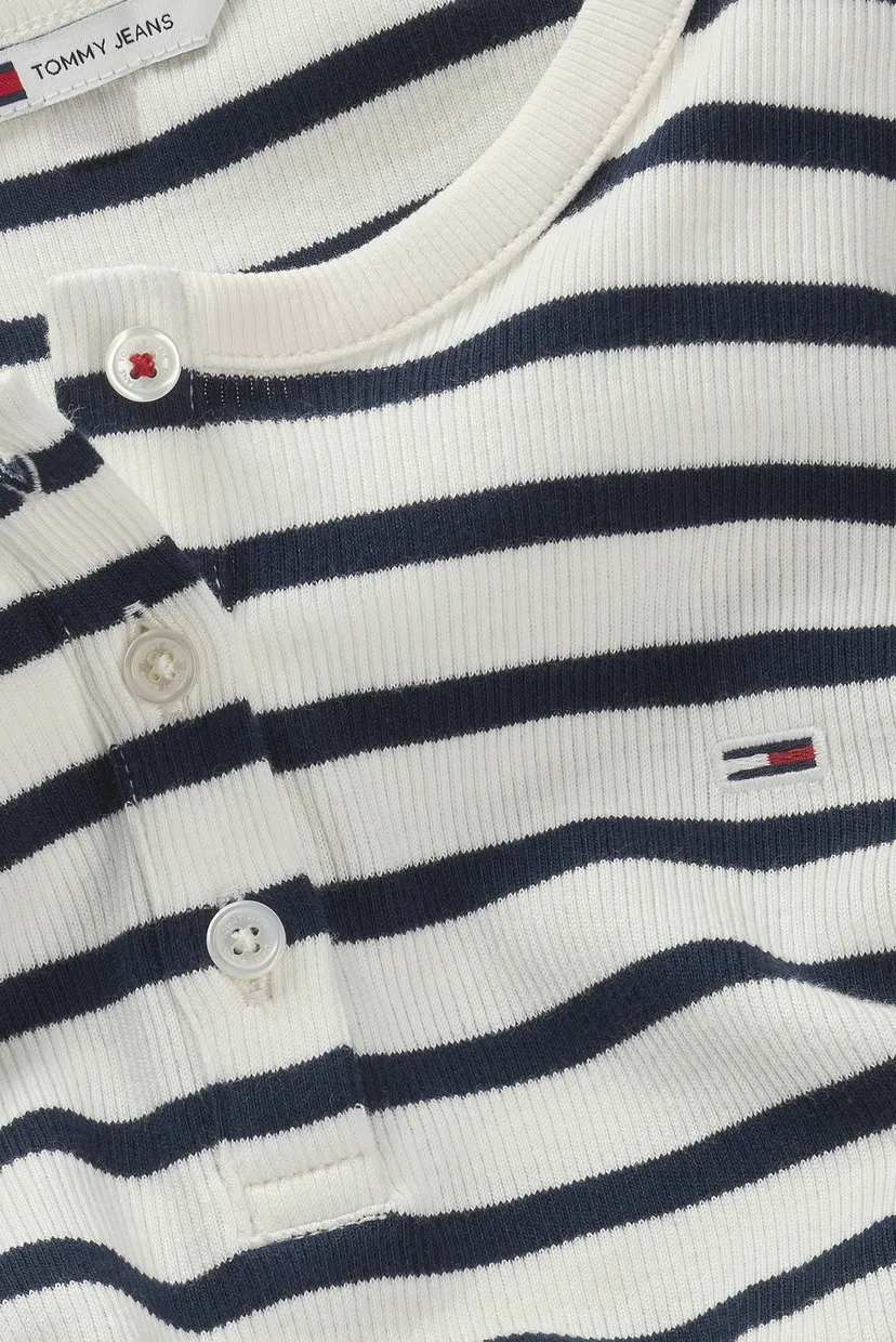 Жіноча біла футболка у смужку TJW SLIM BUTTON RIB C-NECK SS 5