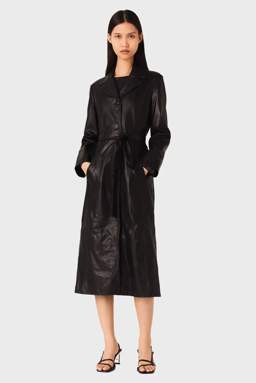 Жіночий чорний шкіряний тренч MAJE MFPOU01348_BLACK — MD-Fashion