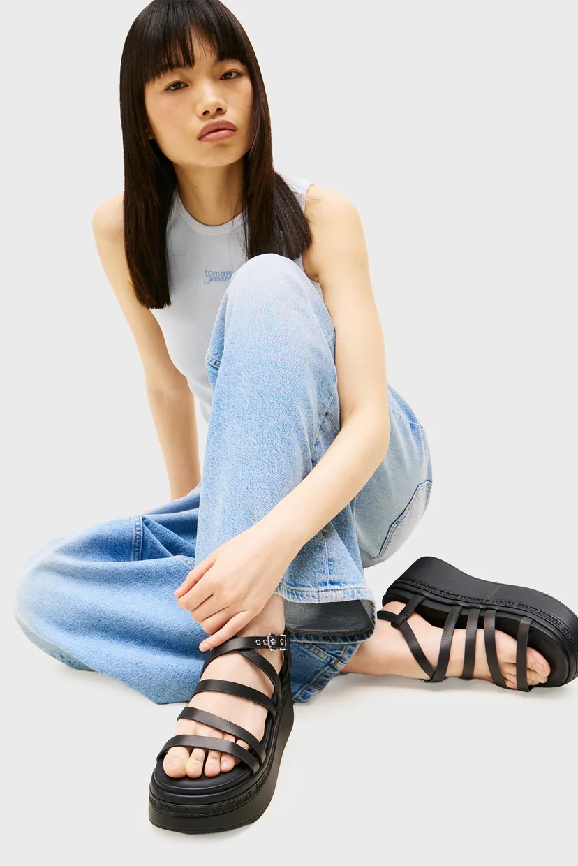 Жіночі чорні шкіряні сандалі TJW WEDGY STRAPPY SANDAL 6