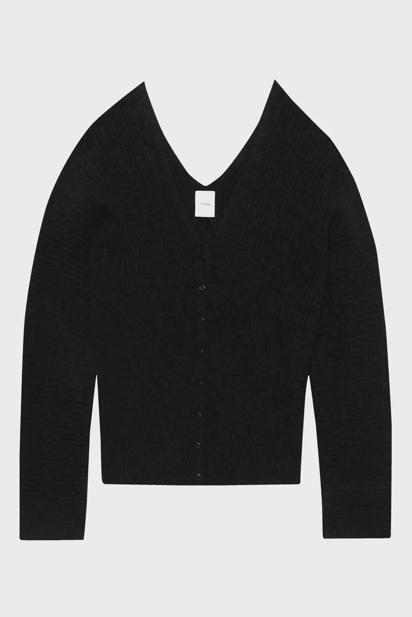 Жіночий чорний вовняний кардиган Button Up 7
