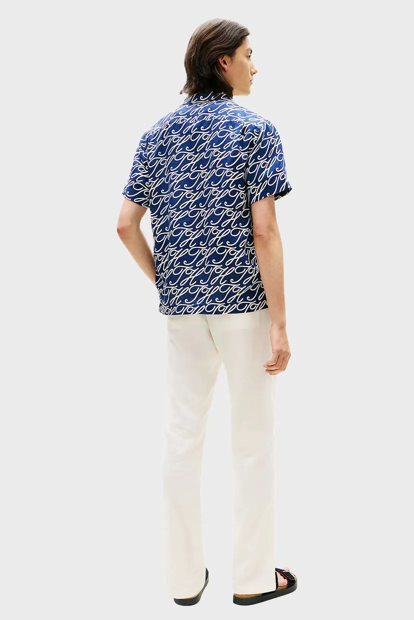Чоловіча синя лляна сорочка з візерунком COLLAR 3