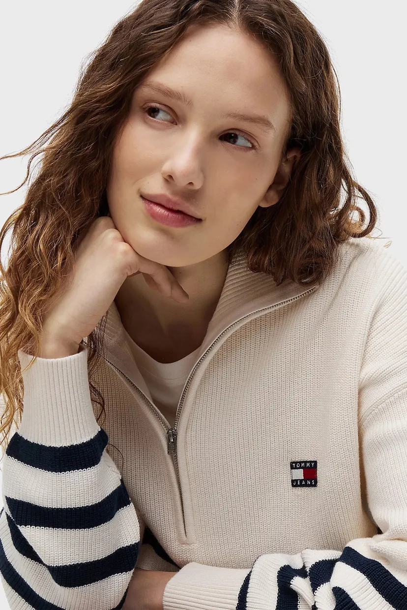 Женский белый свитер в полоску QUARTER ZIP SWEATER 4