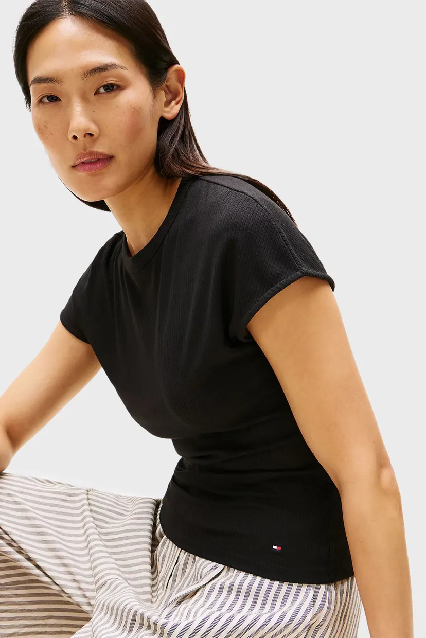 Женская черная футболка 5X2 RIB SLIM C-NK CAP SLV 4