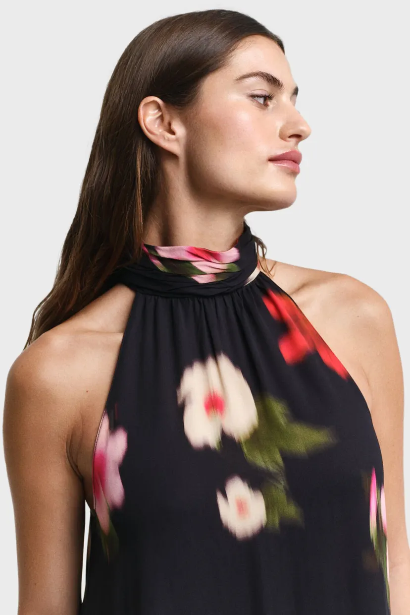Женское черное платье с узором FLORAL PRINT HALTERNECK 4