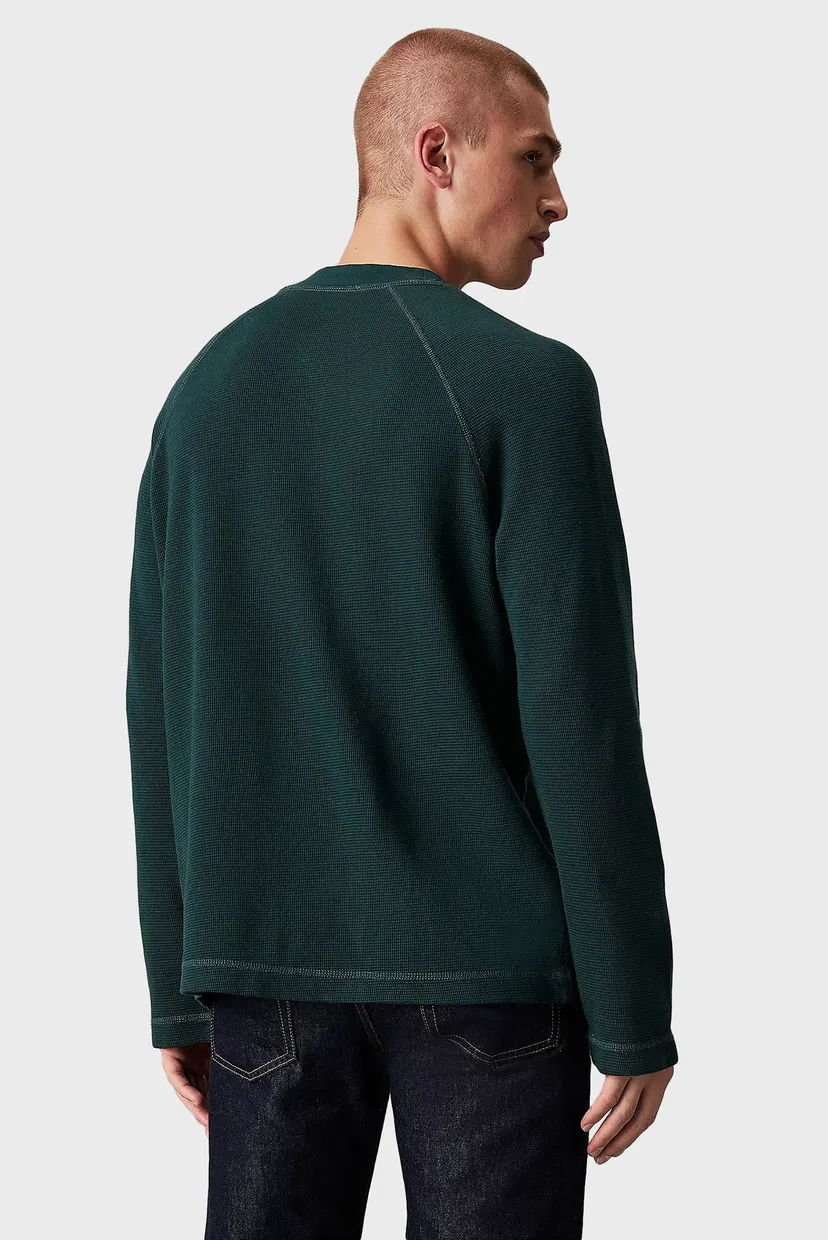 Чоловічий зелений лонгслів WASHED WOVEN LABEL WAFFLE RAGLAN 3