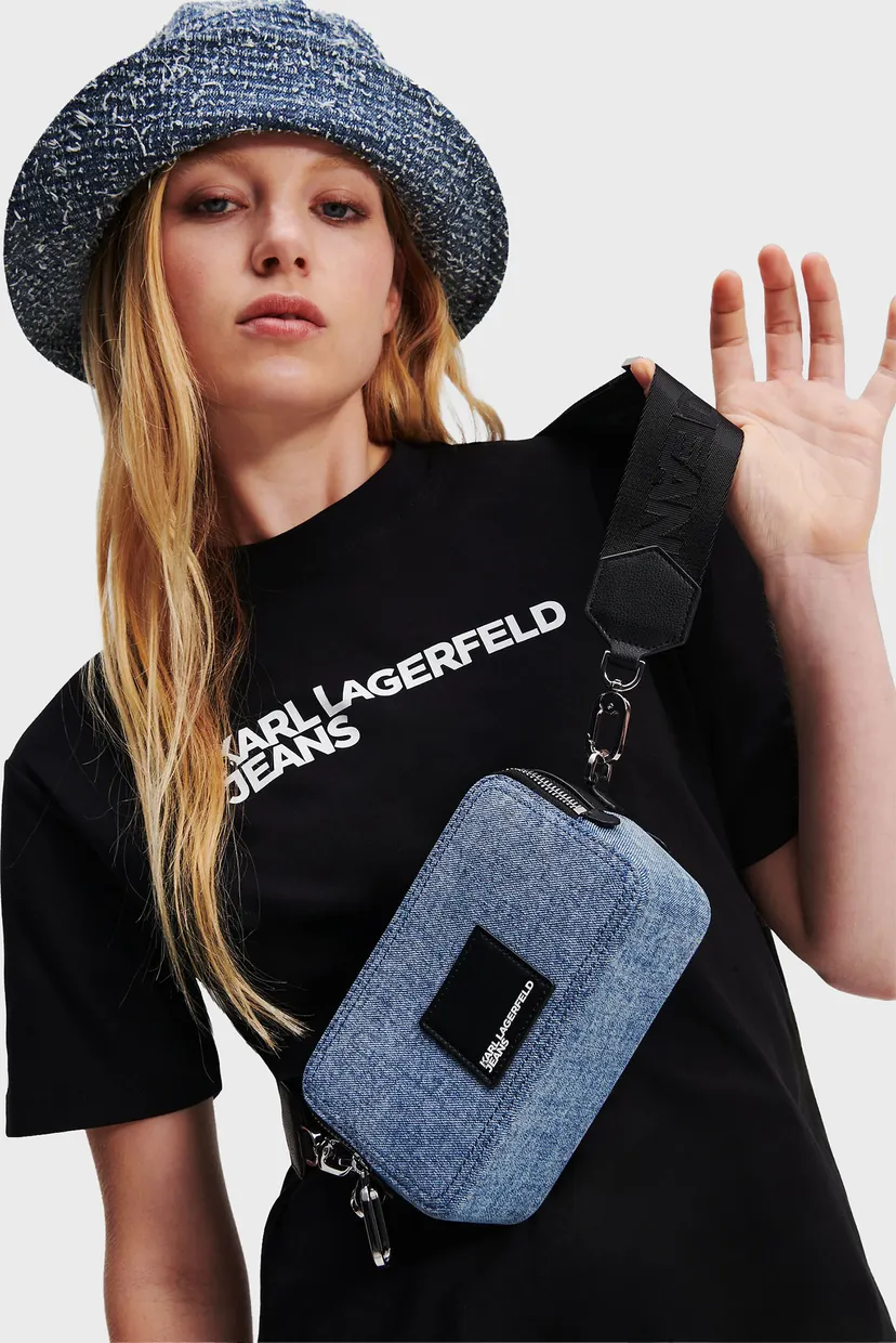 Жіноча синя джинсова сумка BOX LOGO CAMERA BAG Karl Lagerfeld