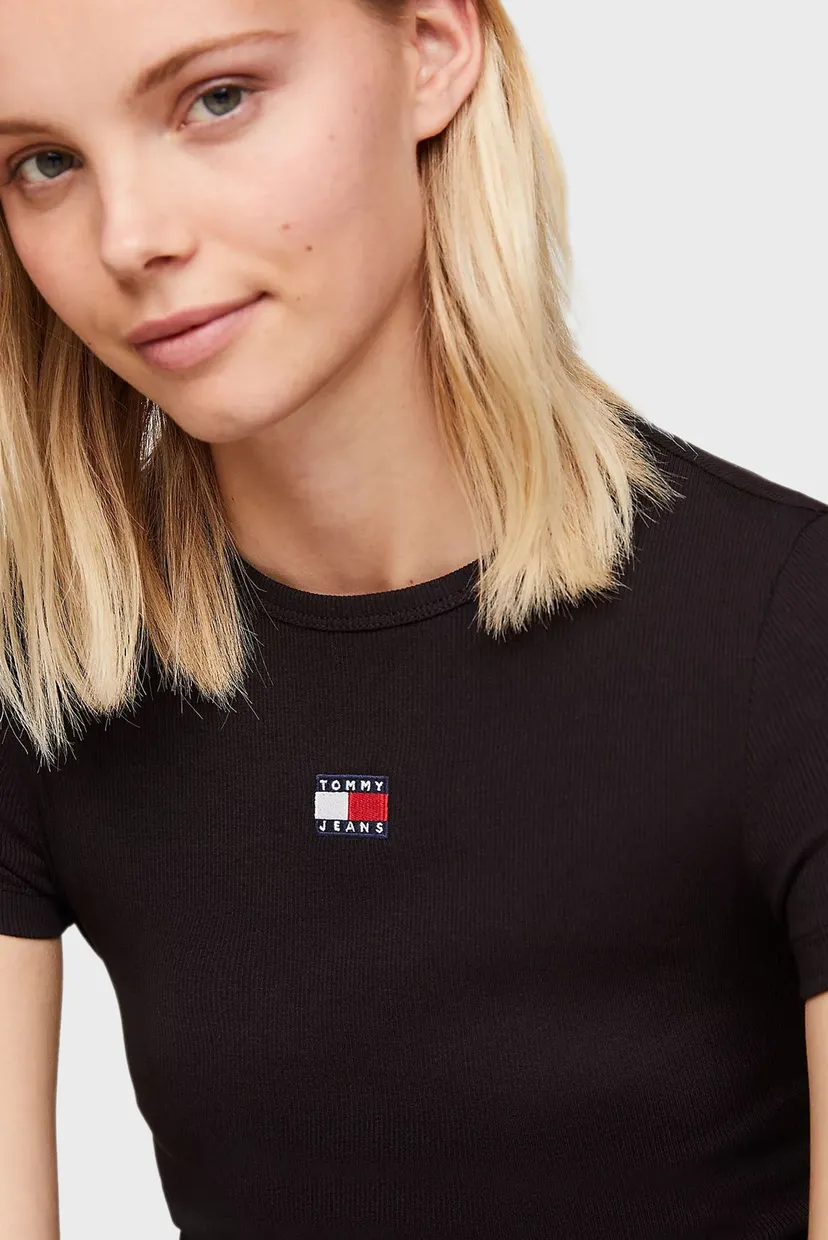 Жіноча чорна футболка TJW SLIM BADGE RIB TEE 4