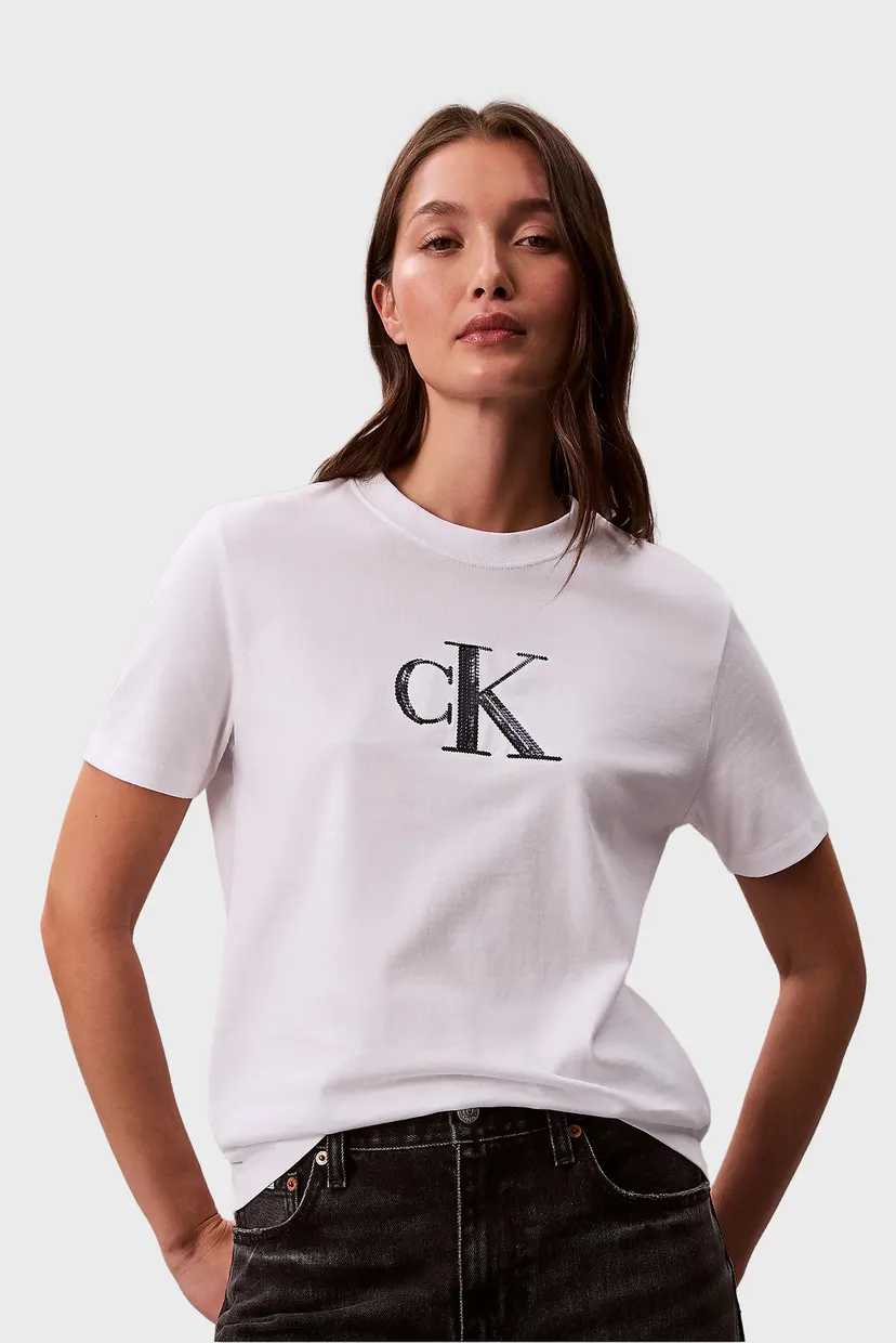 Женская белая футболка SS SEQUIN CK GRAPHIC TEE 6