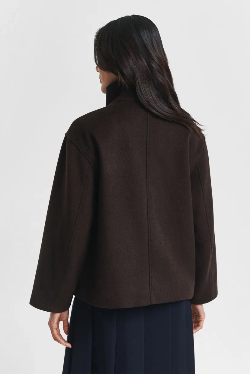 Жіноче темно-коричневе вовняне пальто SHORT WOOL JACKET WITH ZIP 3