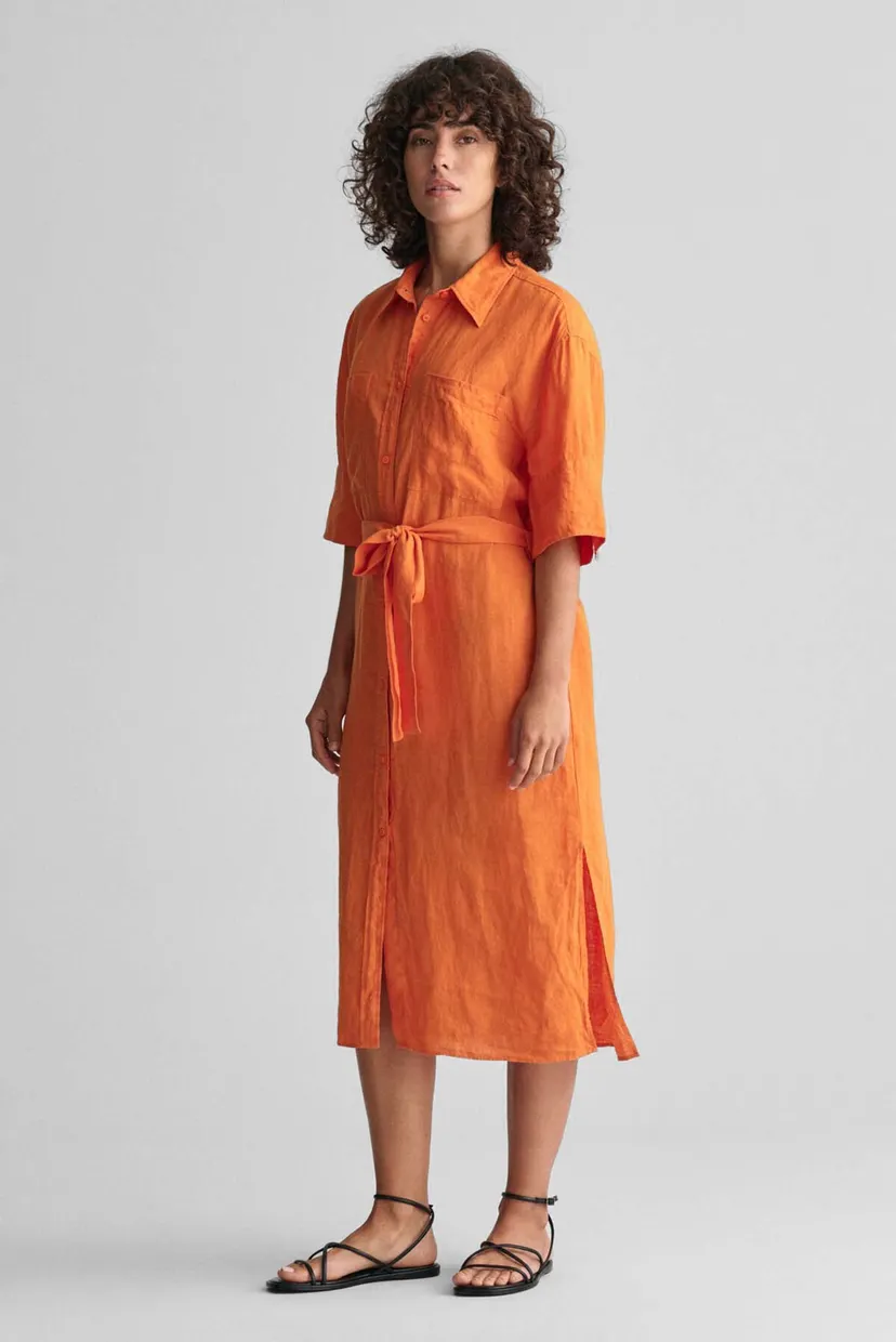 Женское оранжевое льняное платье REL LINEN SS SHIRT DRESS 4