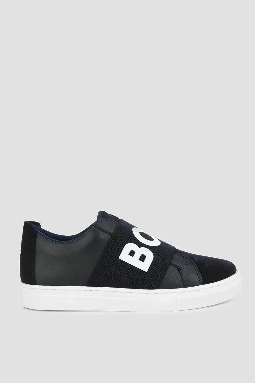 Детские темно-синие кожаные слипоны BOSS Kids J29348;849 — MD-Fashion