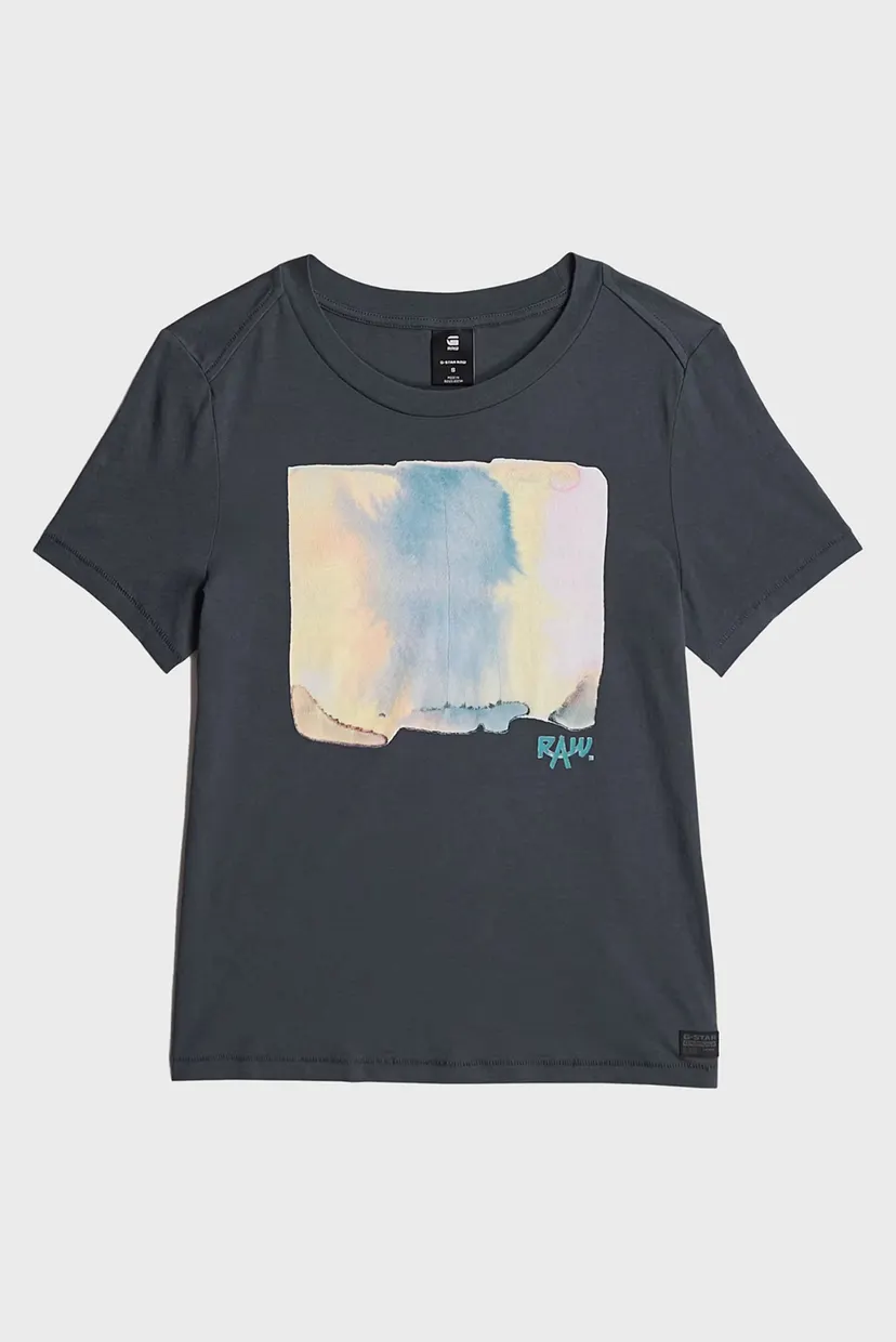 Женская темно-синяя футболка Abstract water color print 5