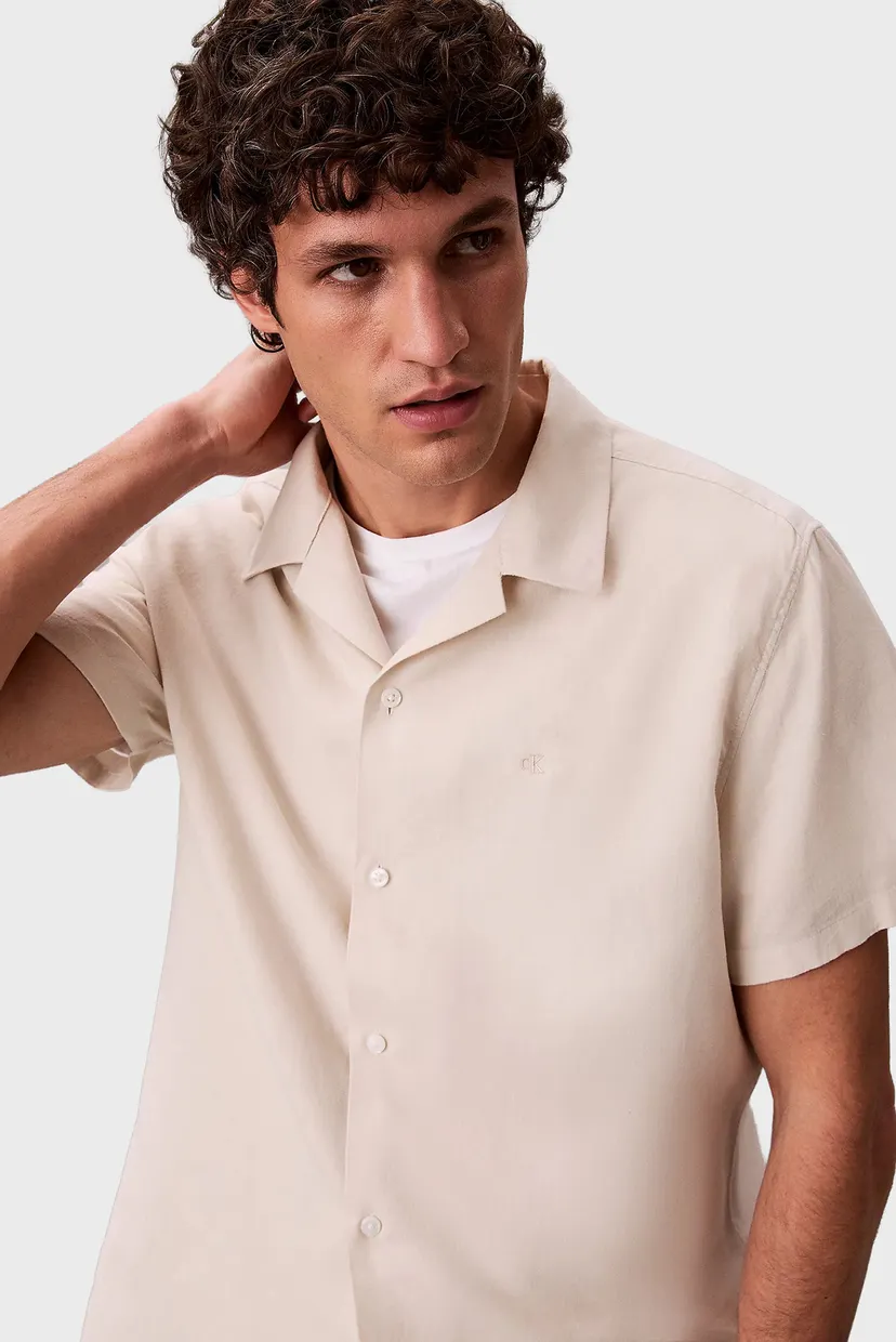 Мужская бежевая льняная рубашка COLLAR SOLID 4