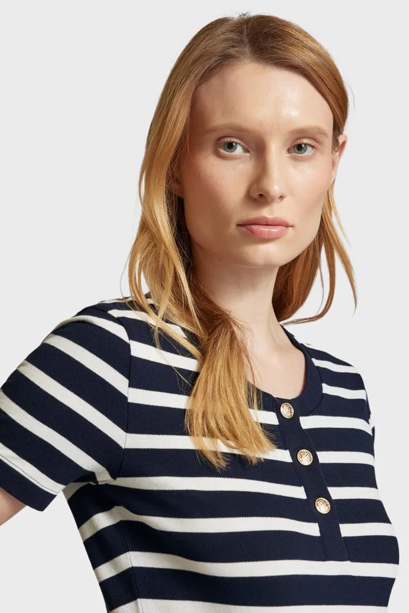 Женская темно-синяя футболка в полоску SLIM STRIPED PIQUE 4