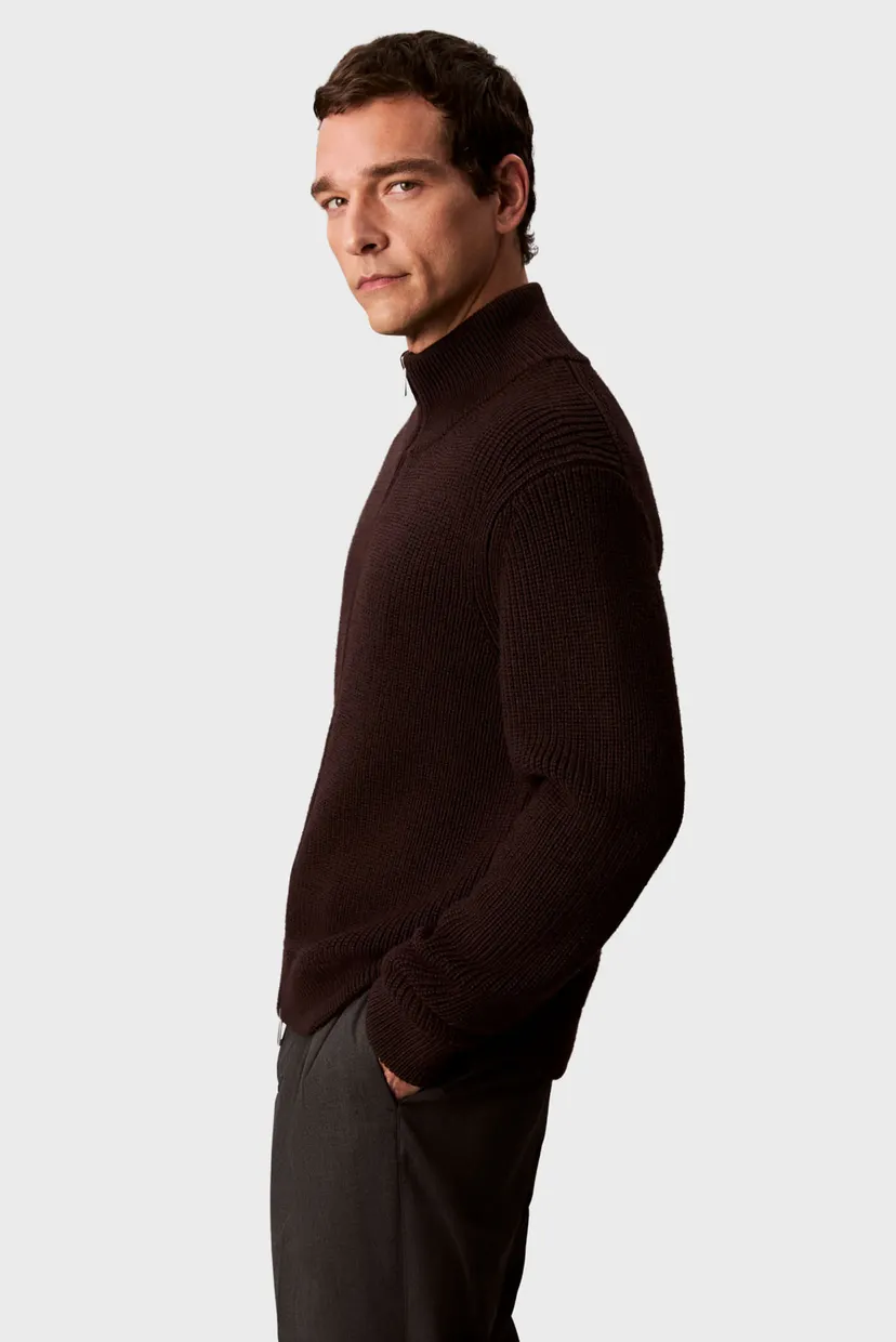 Чоловічий темно-коричневий вовняний кардиган TEXTURE STITCH 4