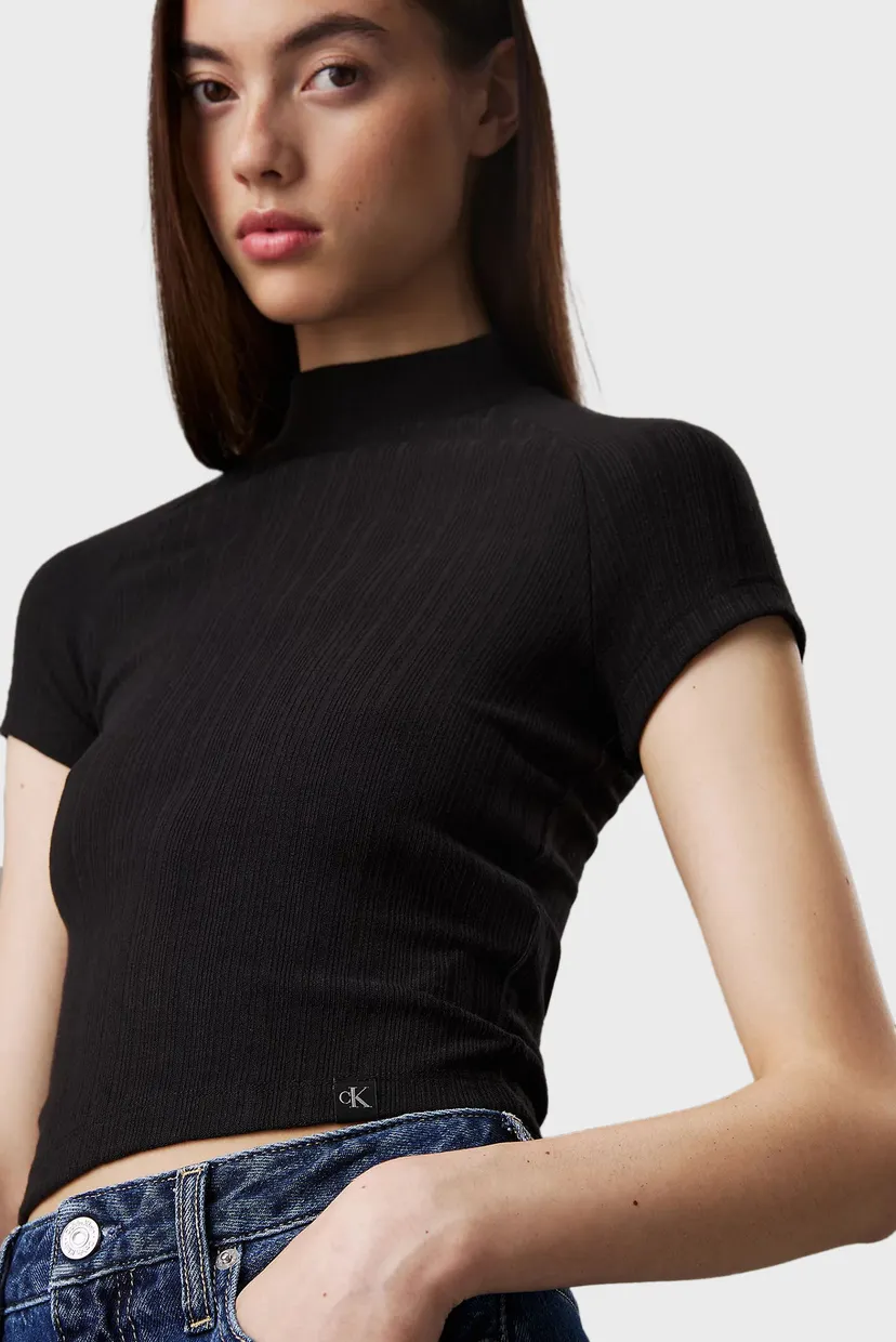 Жіночий чорний топ WARM TEXTURE RIB MOCKNECK TOP 4
