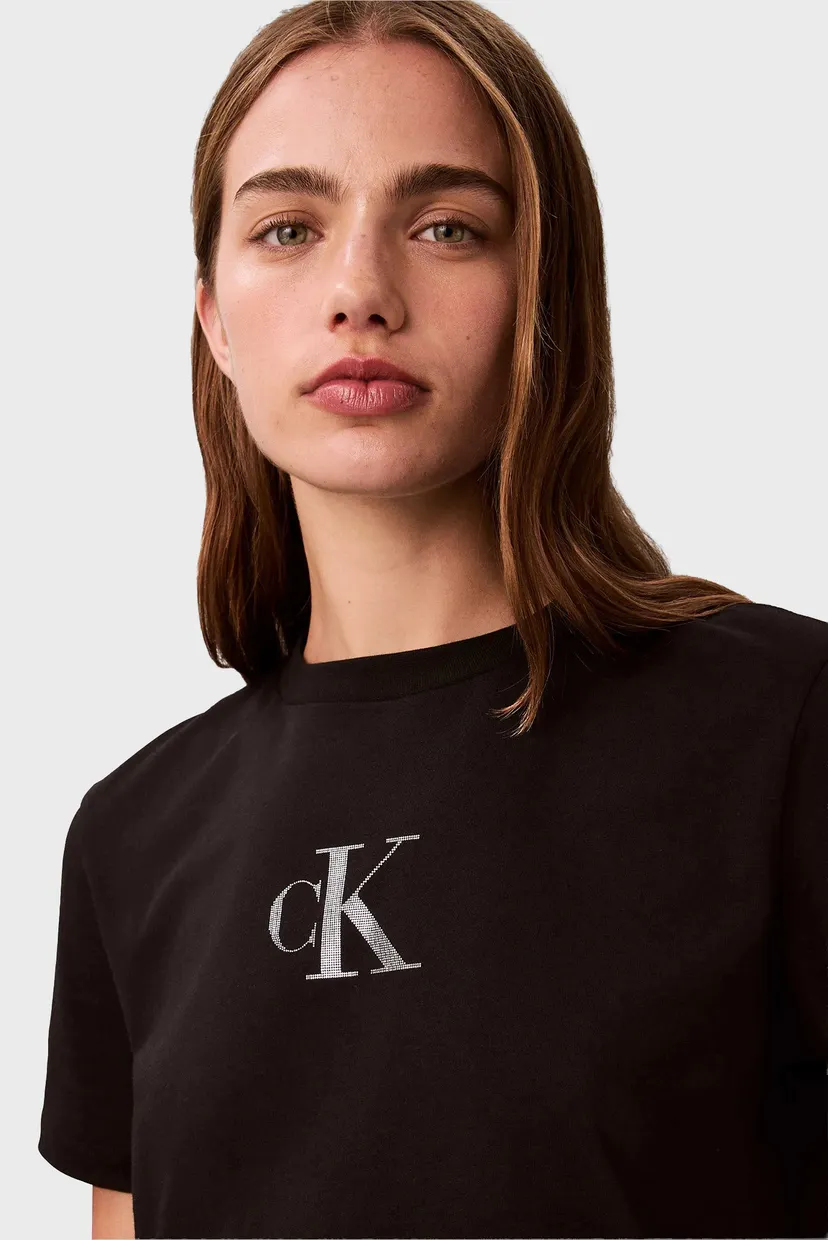 Женская черная футболка CLASSIC FOIL CK 5