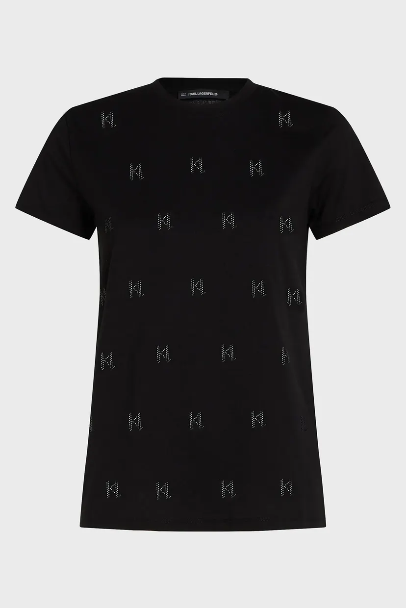 Жіноча чорна футболка з візерунком KL RHINESTONE T-SHIRT 5